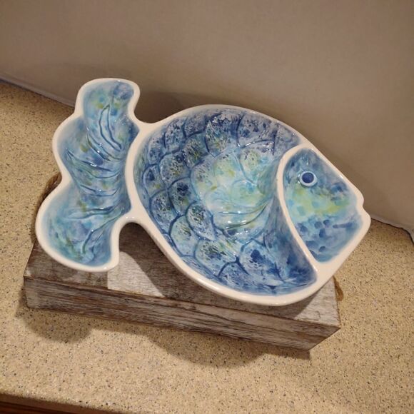 Ceramic Fish Divided Dish Bowl Platter - Picture 3 of 6